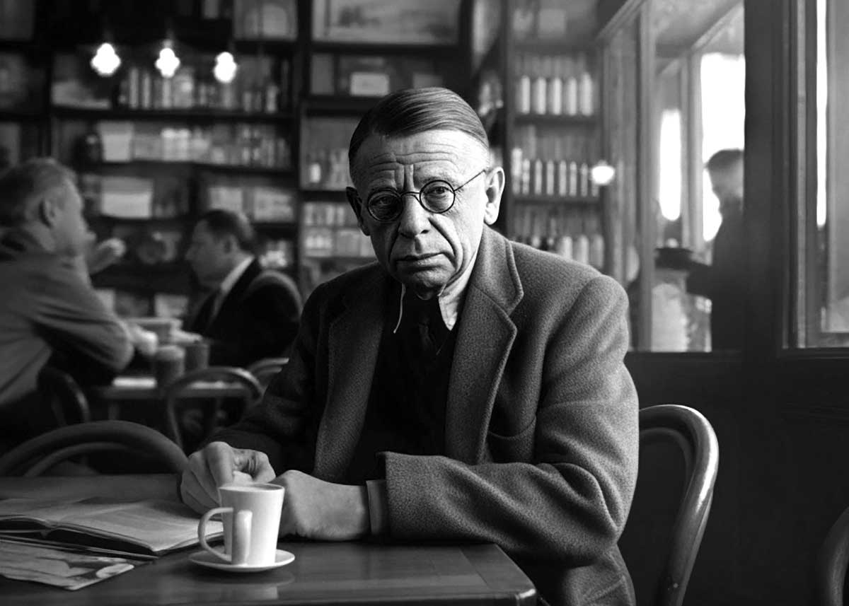 Jean-Paul Sartre at a Parisian Coffee Shop - AI Generated Image